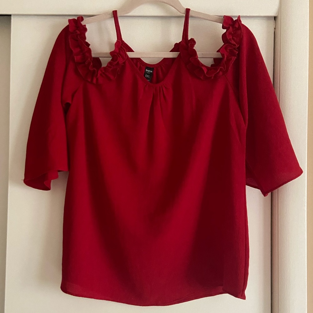 red off the shoulder blouse